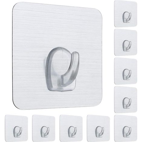 10 Stück Nano-Klebehaken aus Kunststoff, starker Klebehaken, wiederverwendbarer Wandhaken, nagelfrei, waschbar, hinterlässt keine Flecken, quadratischer Haken für Schlafzimmer, Badezimmer, Küche, Wand (1/5)