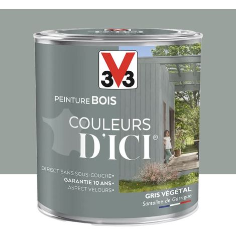 V33 – Peinture bois velours 0,5 L – Gris végétal – Pour bois neufs et anciens – Résultat durable et harmonieux