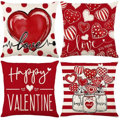 4 Stück Kissenbezüge aus Leinen für Valentinstag, 45 x 45 cm, Wohnzimmerdekoration (1/5)