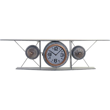 Horloge murale design aviateur en fer et verre - Gris foncé effet métallique (1/3)