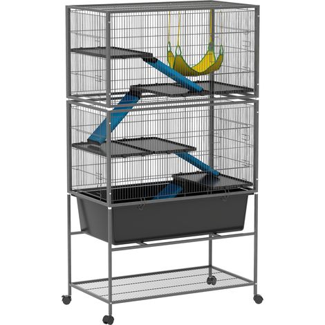Cage pour petits animaux 5 niveaux rampes antidérapantes hamac habitat rongeurs sécurisé intérieur 88 x 48 x 150,5 cm gris foncé
