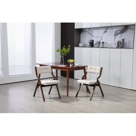 Klappstuhl mit Kissen – 2er-Set – 61 x 48 x 77 cm – tragbarer, gepolsterter Holzstuhl für Küche, Büro & Partys – cremefarben