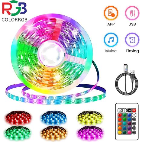 (3M) Application intelligente + télécommande 22 touches, couleurs RVB, synchronisation musicale, bande lumineuse LED (1/5)