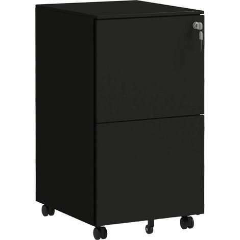 Caisson-roulettes-armoire-dossiers-noir-2-tiroirs-verrouillables-bureau-télétravail-37x43,5x67,5cm (1/5)
