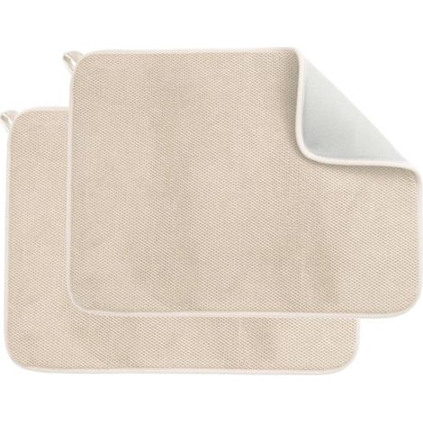 Lot de 2 tapis égouttoirs pour couverts - 50 x 38 cm - Tapis à couverts - Beige - Microfibre - Tapis d'égouttage de cuisine - Anti-gouttes - Tapis de bar (1/5)