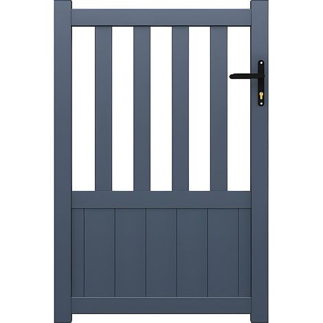 Vente-Unique – Portail aluminium battant semi-plein 104 x 148 cm – Gris anthracite – Mécanisme manuel – Résistance au vent 82 km/h (1/3)