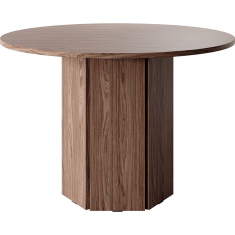 Selsey – Table ronde 110 cm – Noyer Wisconsin – Pied hexagonal – Pour 4 personnes – Résistante aux rayures et à l'humidité (1/5)