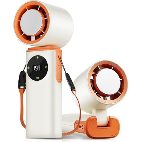 6000mAh Portable Handheld Fan with Ice Cooling, 199-Speed Control, 20H Battery Life, 20000RPM Turbo Rechargeable Mini Fan,White (1/5)