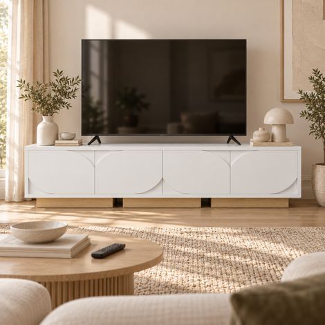 Meuble tv 175x40x42 cm, Meuble Télé avec 2 portes fermées et chargeur européen, Armoire bas tv, Table Télé, pour Salon, Chambre, pour Télévision jusqu'à 32-80 Pouces (1/5)
