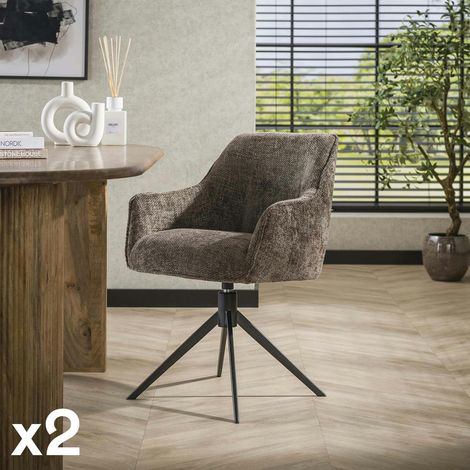 Chaise pivotante grand confort en velours texturé taupe (lot de 2) MELBOURNE (1/3)