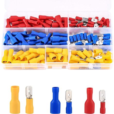 200 Pièces Cosse Electriques, Connecteurs Fil électriques, Assortiment de Cosses à Sertir, Connecteurs électriques Connecteurs à sertir Compris Cosses de câble à anneau - Rouge, Jaune, Bleu (1/5)