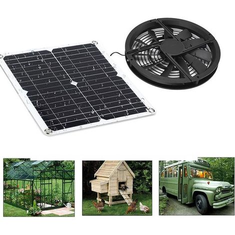 Ventilatore di scarico solare, 25 cm, 15 W, per cucine, serre, pollai, capanni e cucce per animali, per interni ed esterni, IP65 (1/5)