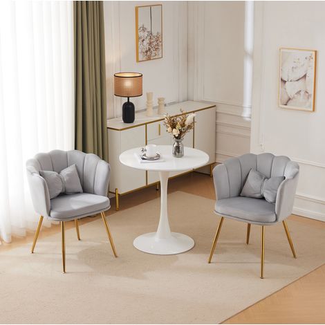 Set di 2 sedie imbottite 63x58x77 cm grigio in velluto con schienale a petalo, gambe dorate e cuscino (1/5)