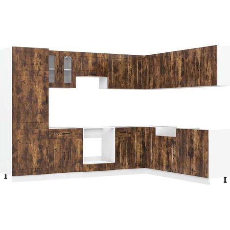 14 Piece Kitchen Cabinet Set Kalmar Smoked Oak Engineered Wood vidaXL