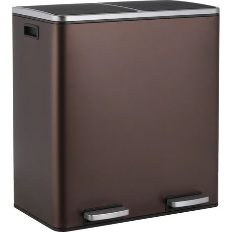Poubelle de cuisine, acier inoxydable, couvercle à fermeture douce, Chocolat, 60L-b (1/2)