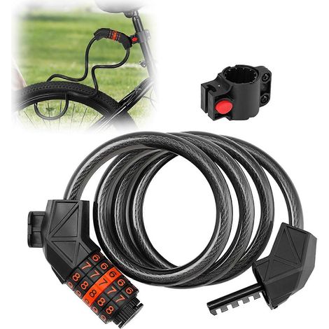 Antivol vélo électrique robuste câble long 120 cm combinaison sécurité 5 chiffres réinitialisable noir et orange (1/5)