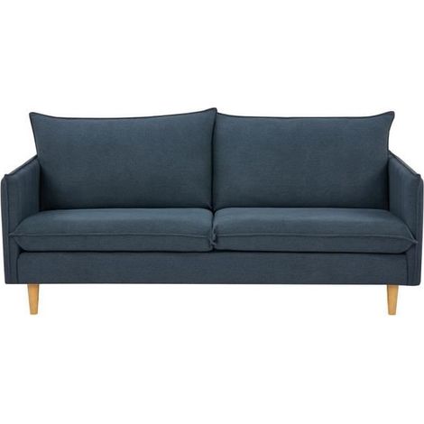 Canapé 2 places - Tissu bleu foncé - L 175 x P 82 x 84 cm - MARLON - Piétement en bois naturel (1/5)