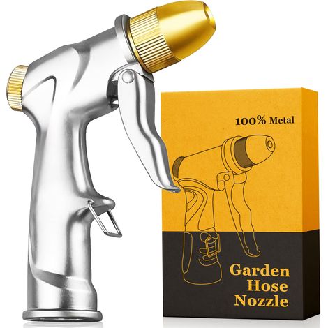Pistolet d'arrosage métal Pistolet Arrosoir, bouton de contrôle de débit facile, Pulvérisateur de Jardin à haute pression professionnel (1/4)