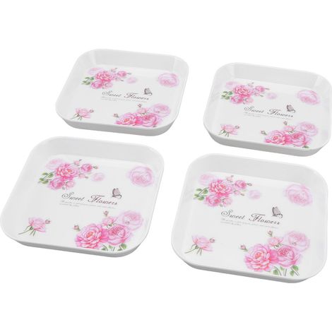Ensemble de 4 assiettes à fruits et à desserts multifonctionnelles - Idéales pour la maison, l'école ou le restaurant - Rose