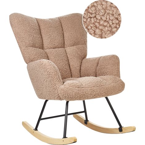 Silla mecedora de bouclé beige negro madera clara patas de madera Oulu