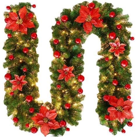 270 cm lange Lichterkette für Weihnachtsbäume, dekorative Rankengirlande mit LEDs für Türen, Kamine, Treppenhäuser, Partydekorationen (rot)