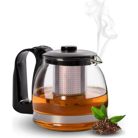 Teiera in vetro con infusore, coperchio e filtro estraibile - Misura 11x10 cm e Capacità 700 ml - Teiera in vetro da fuoco adatta per piano cottura (1/5)
