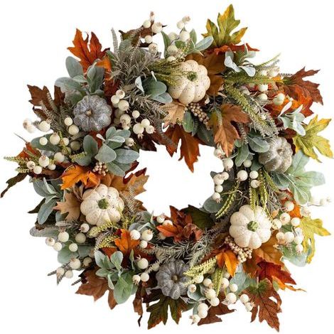 Couronne Artificielle Citrouille - Décoration Automne Porte d'Entrée - Style Ferme Rustique - Pour Portes, Fenêtres, Cheminées - 1 Pièce