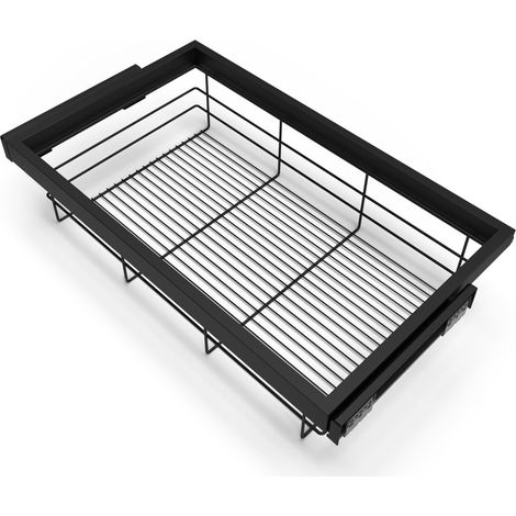 Emuca Kit di cestello in filo e telaio a scorrimento con chiusura ammortizzata per armadio, regolabile, modulo 800 mm, Nero testurizzato