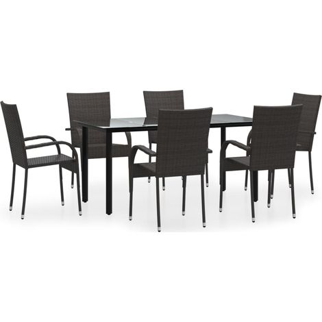 Maison Exclusive - 7-tlg. Garten-Essgruppe Braun Poly Rattan