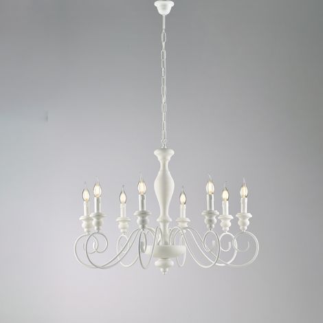 Lampadario Shabby Chic Cascina Bianco 8 Luci E14