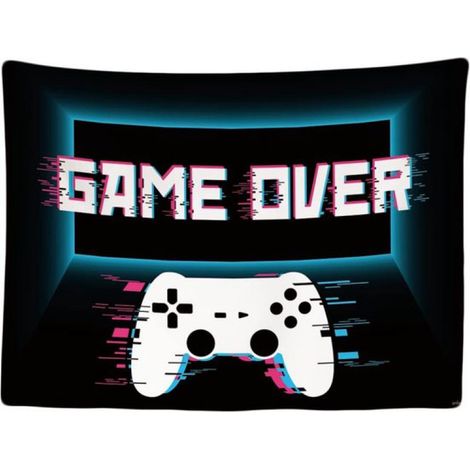 Wandteppich 200 x 150 cm – Spielzimmer-Accessoires – Innenbereich – Wanddekoration aus Stoff – Poster – Wohnzimmerdekoration – Game Over – Teenager – Gadgets (1/5)