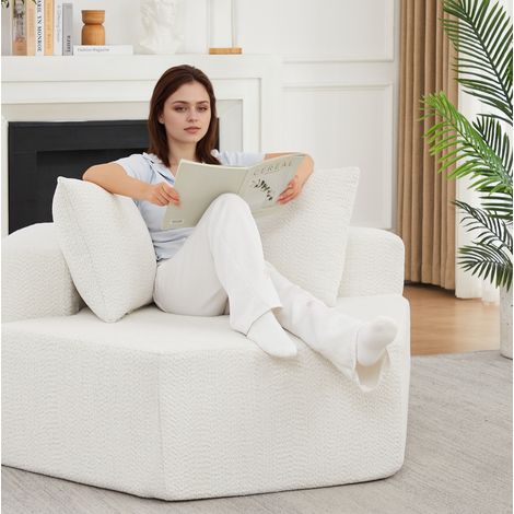 Poltrona modulare esagonale beige, seduta confortevole in ciniglia, 1 posto MEUBLIV (1/5)