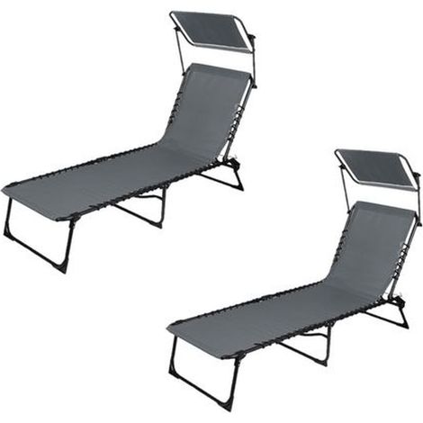 Lot de 2 bains de soleil avec coussin et pare-soleil inclinable (1/4)