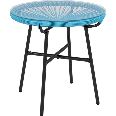 Table basse ronde de jardin en résine aspect rotin métal et plateau verre trempé Ø 50 x 50H cm idéal pour aménager votre terrasse, balcon ou jardin, alliant confort et durabilité pour vos moments d...