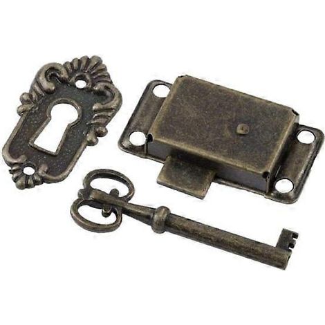 Loquet antique à clé, verrou de tiroir vintage en fer forgé, quincaillerie décorative pour boîte à bijoux ou armoire en bois. (1/5)