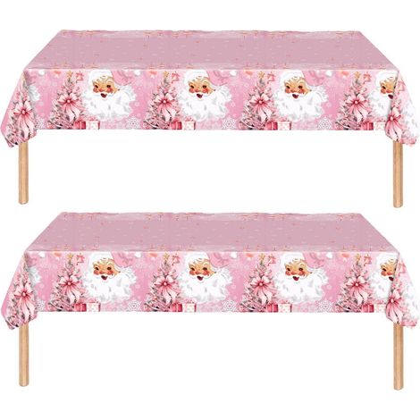 2er Set abwaschbare Weihnachtstischdecke 137x274cm Rosa mit Weihnachtsmotiv