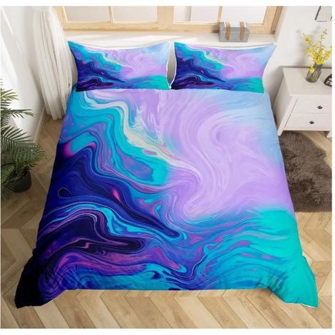 Marbre Impression Art Abstrait décoration Moderne Brillant Housse de Couette 140x200cm Violet Cyan Ensemble de literie - 3H0 (1/3)