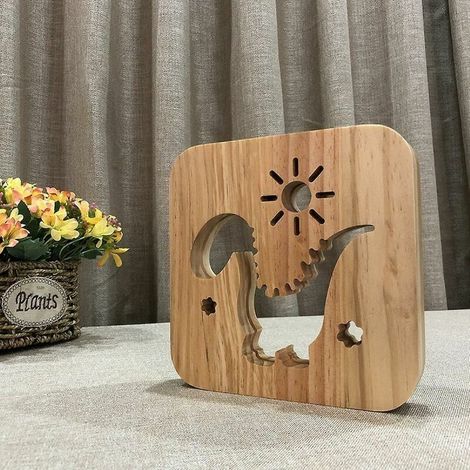 VURAHOME - Enfants Dinosaure Veilleuse Creative 3D Lampe En Bois Lumières En Bois Simple 3D Lumières Décoratives Sculpture Sur Bois Motif Led Veilleuse pour Bureau (1/2)