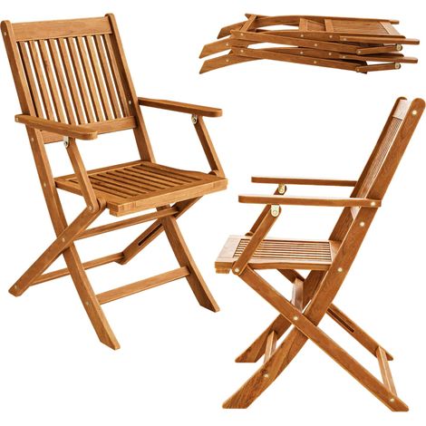 Set de 2 chaises de jardin pliantes "Sydney" en bois d'acacia certifié FSC pour salon de jardin sydney accoudoirs extérieur pliable chaise de table de jardin pré-huilé balcon terrasse (1/5)