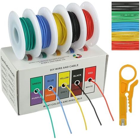 Kit de fil de silicone 24AWG Tincé en cuivre Kit de fil électrique 300V avec tubes 20α3mm (5 Couleurs, 6Meter chaque, 24AWG) flexible et doux pour bricolage (1/5)