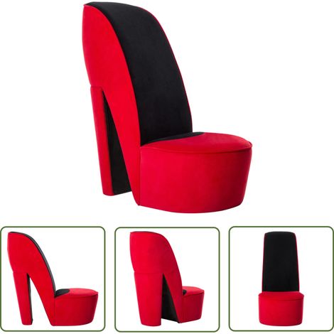 The Living Store Stuhl in Stöckelschuh-Form Rot Samt - SamtstuhI - Lounge-Stuhl - Designerstuhl - Partystuhl - Auffälliger Stuhl (1/5)