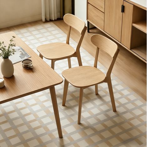 2er-Set Esszimmerstühle aus Naturholz im Mid-Century-Stil mit gebogener Rückenlehne (1/5)