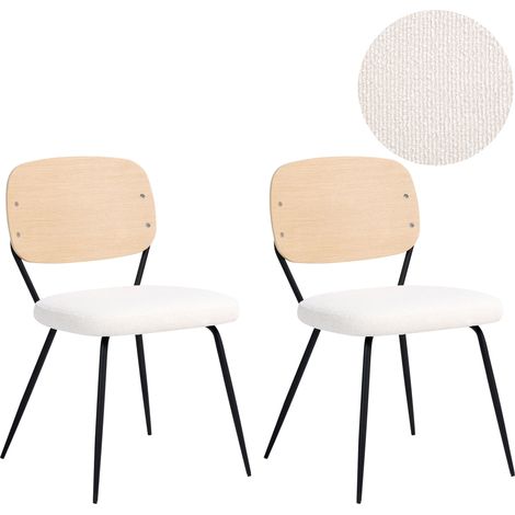 Conjunto de 2 sillas de comedor de bouclé con patas de hierro negras sin reposabrazos tapones para las patas diseño minimalista moderno blanco crema Eileen (1/5)