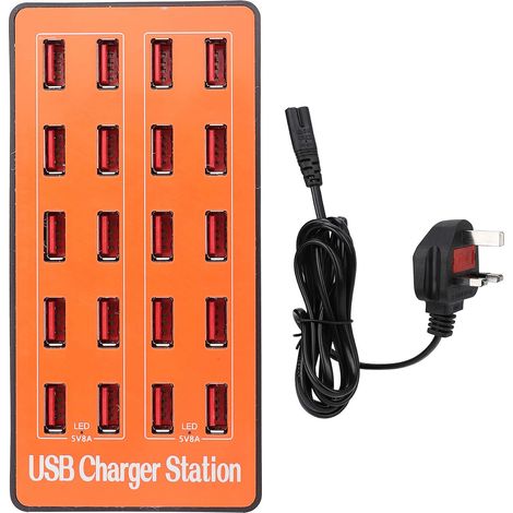 Station de charge USB 20 ports 18A/5V, charge rapide avec dissipation thermique rapide, multiprise USB à prise UK (1/5)