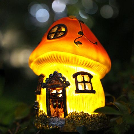 Décoration de jardin, maison champignon en résine, ornement solaire en résine, cour, pelouse, jardin, balcon, lumineux (1/5)