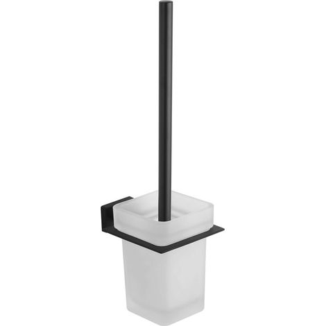 Aqualine Apollo - Brosse WC murale avec support, verre laiteux/noir mat 1416-08B (1/2)