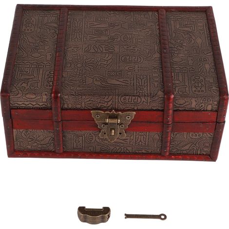 Boîte de Rangement de décor Vintage, boîte en Bois rétro décorative avec Serrure, Coffre au trésor Antique, Organisateur de Stockage de Bijoux Coffre au trésor décor à la Maison (1/5)