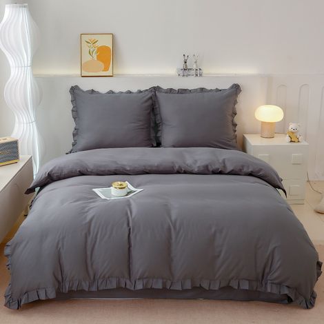 Parure de lit en coton premium 160x200 avec volants gris (1/5)