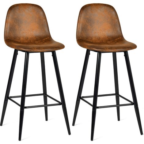 Meubles Cosy – Lot de 2 tabourets de bar rétro vintage – Dossier et repose-pieds – Sièges rembourrés en suédine marron – Hauteur 103.5cm – Style industriel