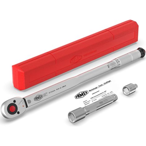 Clé dynamométrique 1/2" 30-210 Nm – Tolérance ±3 % – Déclenchement auditif – Coffret en plastique robuste – 10886 – Famex (1/7)
